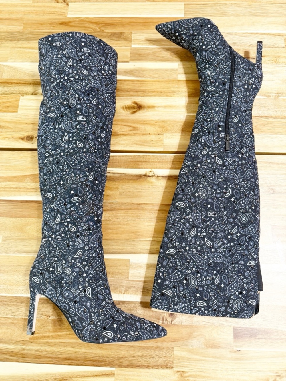 Jessica Simpson Earon Over The Knee Boot in Midnight Black White Bandana Stud - Picture 8 of 9